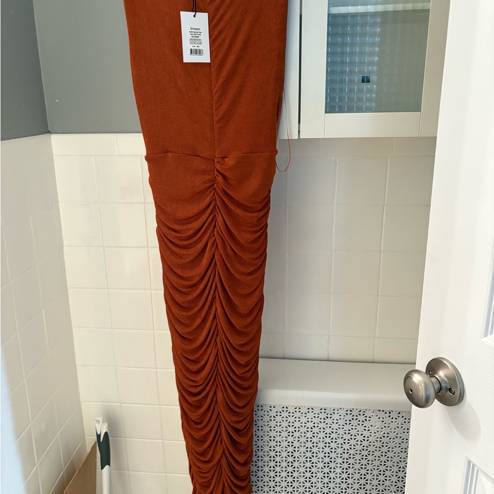 Showpo Red Ruched Maxi Pencil Skirt